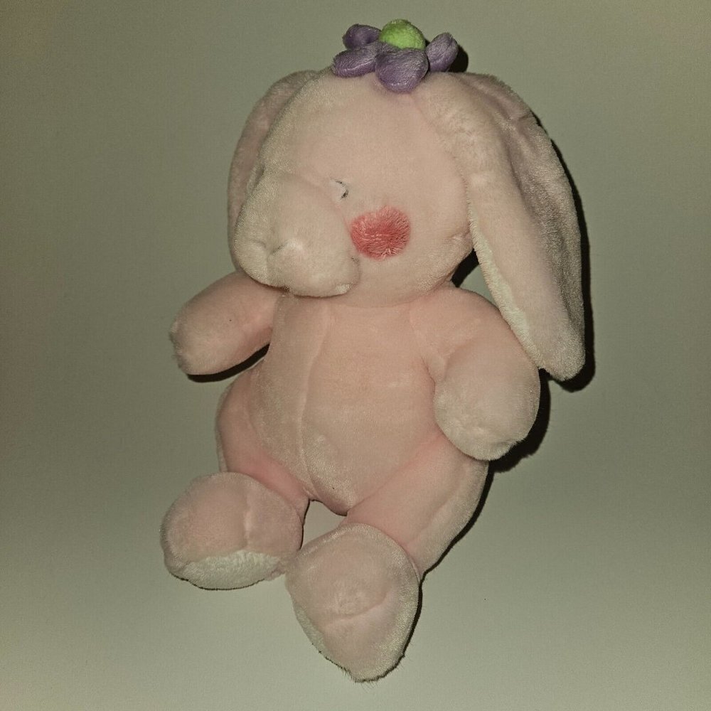 Animal Alley Toys R Us 9" Pink Bunny Rabbit Plush Purple Flower Closed Eyes 2000